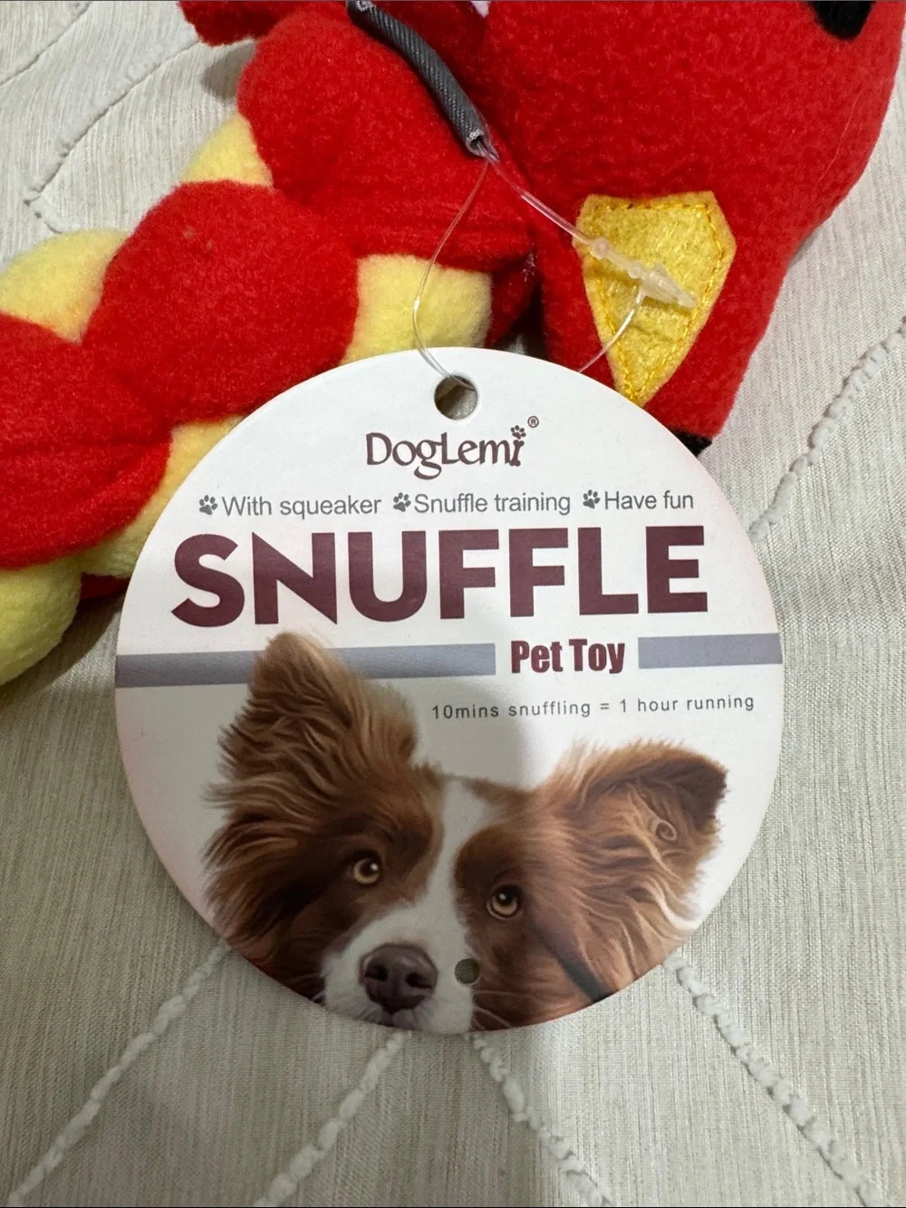 Snuffle Plush Braided Dog Toy - Red & Yellow